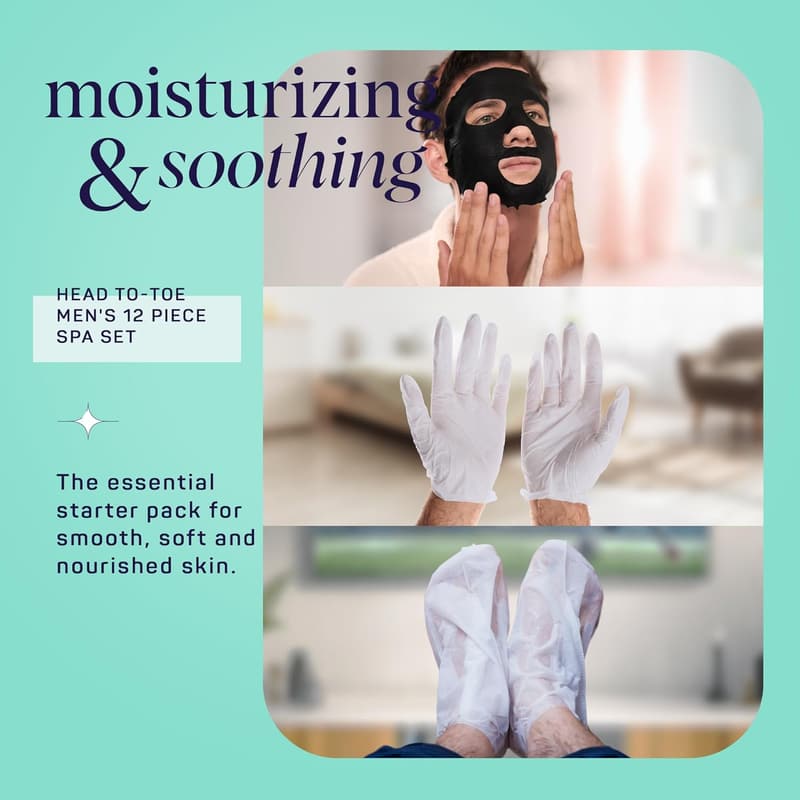 Men's Spa Set: Moisturizing Face Mask, Hand Gloves, and Foot Socks