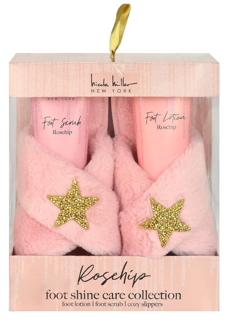Foot Spa Gift Set with Fuzzy Slippers and Rosehip Lotion