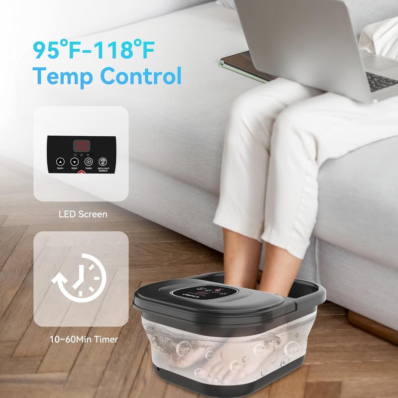 Collapsible Foot Spa Massager with Heat & Bubbles for Relaxation