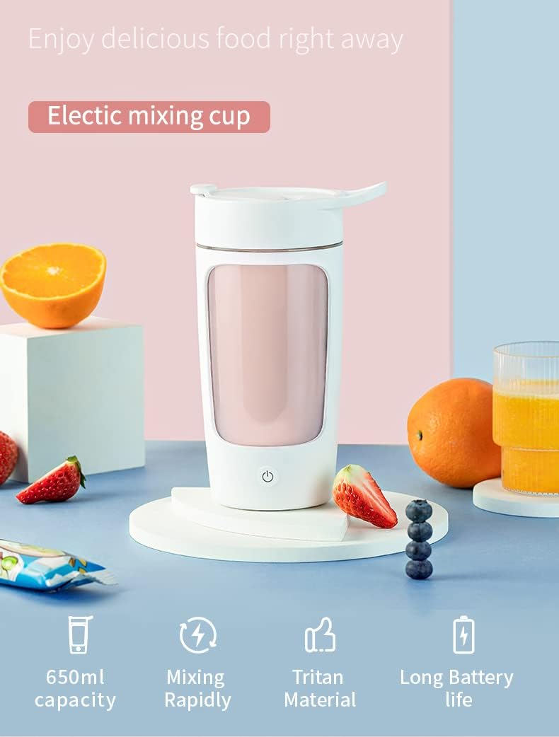 Portable Electric Shaker Bottle, 22 oz Tritan, BPA Free (Pink)