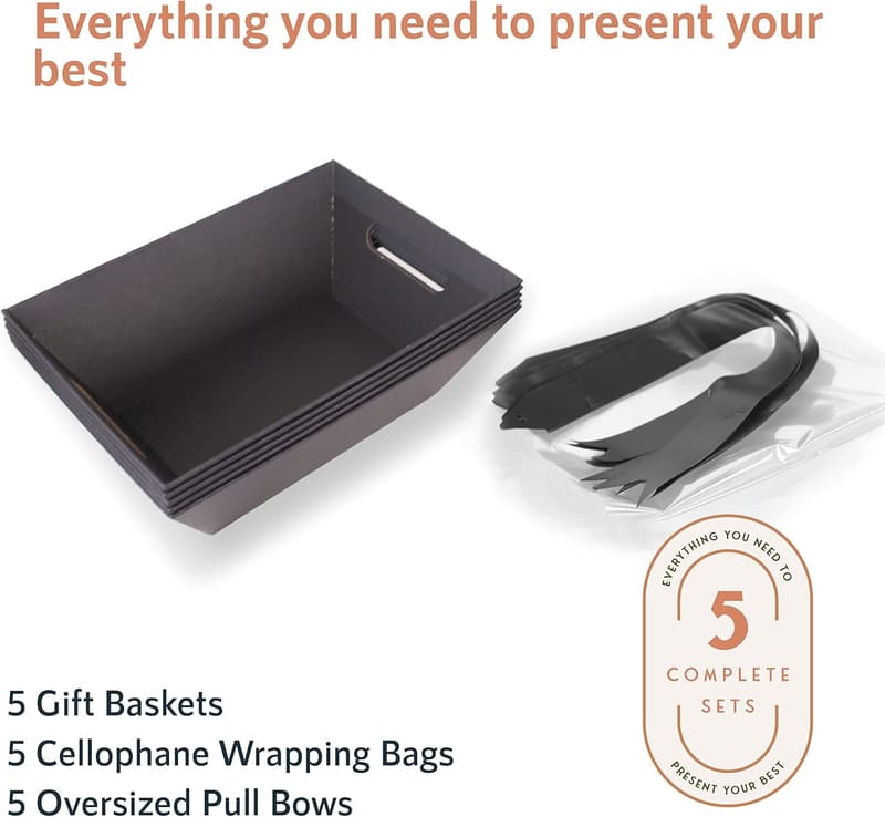 Christmas Gift Basket Kit - 5 Small Kraft Baskets & Accessories