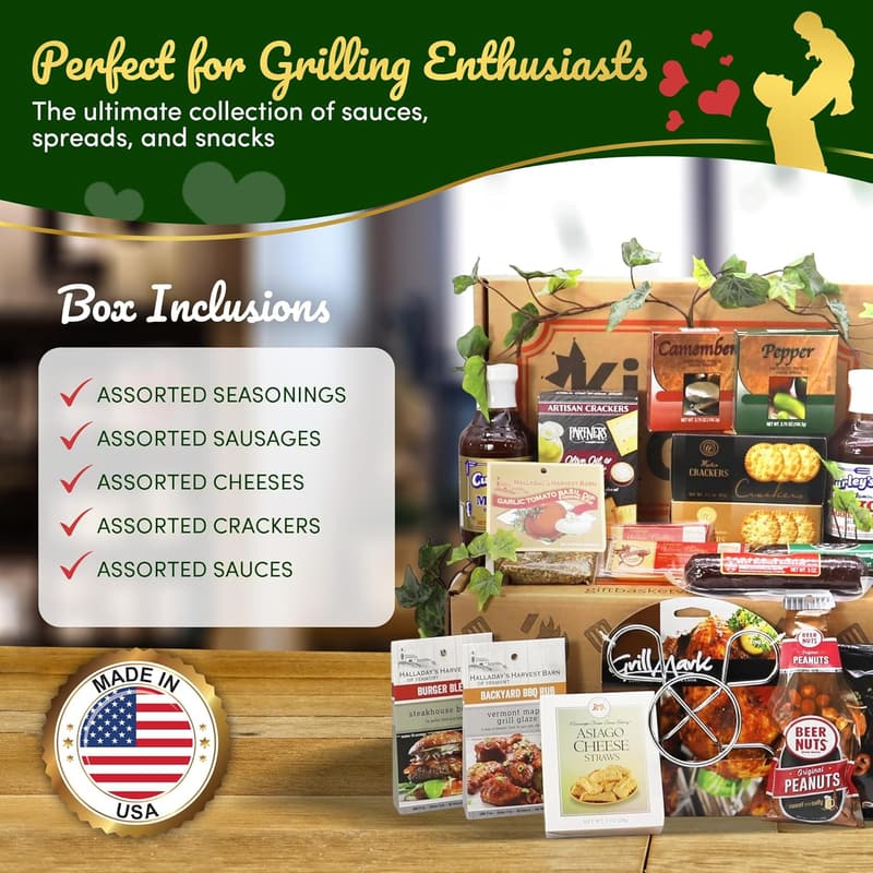 BBQ Gift Basket with Seasonings, Sauces & Snacks - Perfect for Summer Celebrations