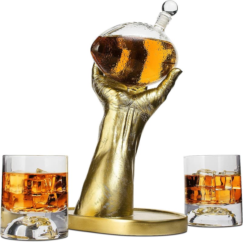 Football Decanter Set for Dad - Quarterback Design with 2 Glasses