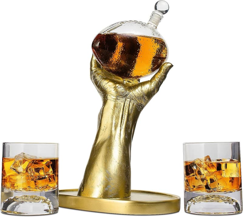 Football Decanter Set for Dad - Quarterback Design with 2 Glasses