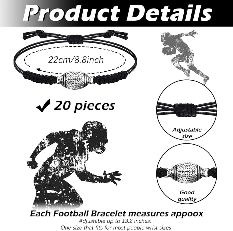 Football Charm Bracelets Set - 20 Adjustable Gifts for Teams