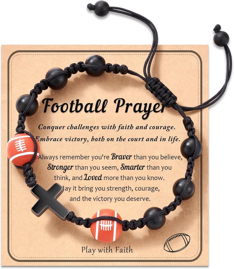 Natural Stone Baseball Cross Bracelet for Teens with Gift Card