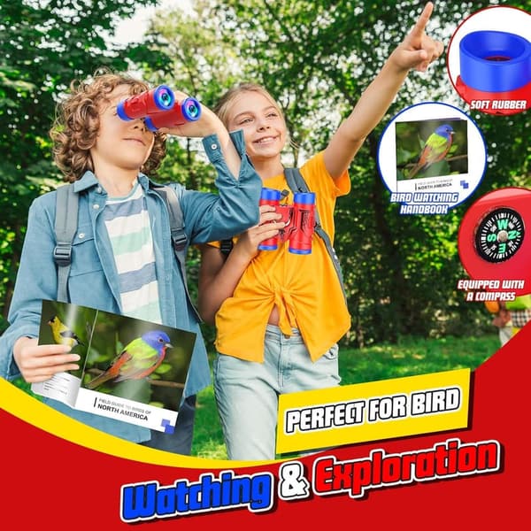 Kids' Binoculars with Compass & Bird Watching Manual - Ages 3-8