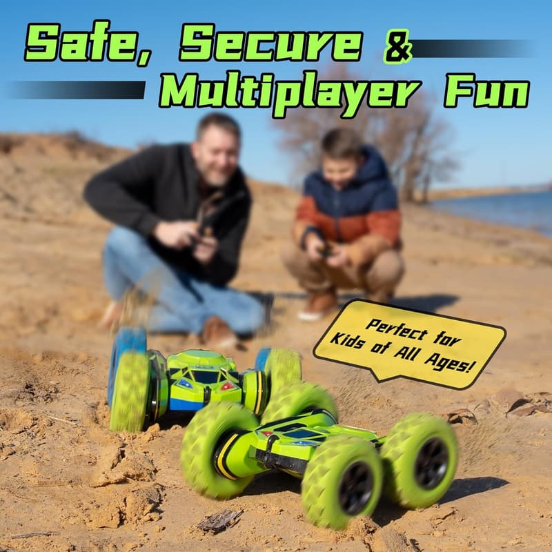 Double-Sided Remote Control Stunt Car Toy - Green