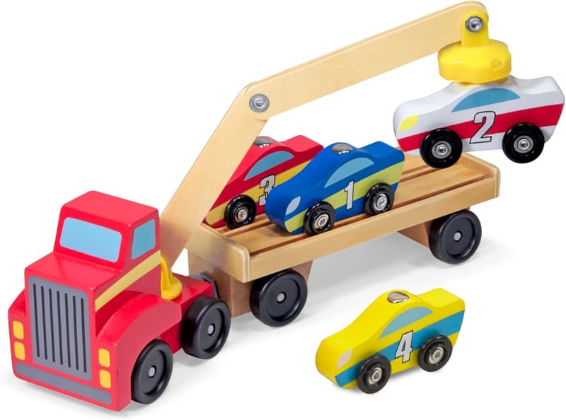 Melissa & Doug Magnetic Car Loader Toy Set with 4 Cars
