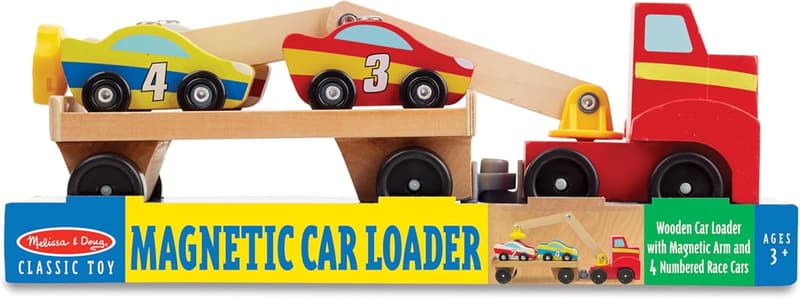 Melissa & Doug Magnetic Car Loader Toy Set with 4 Cars