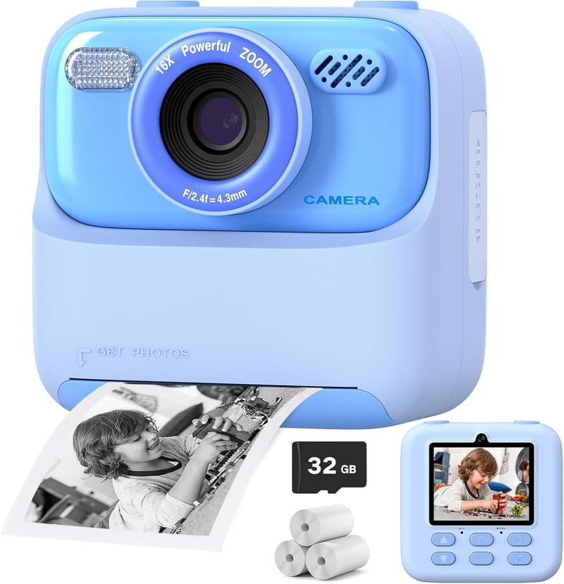 Kids Instant Print Camera with Dual-Lens, 1080P HD - Christmas Gift