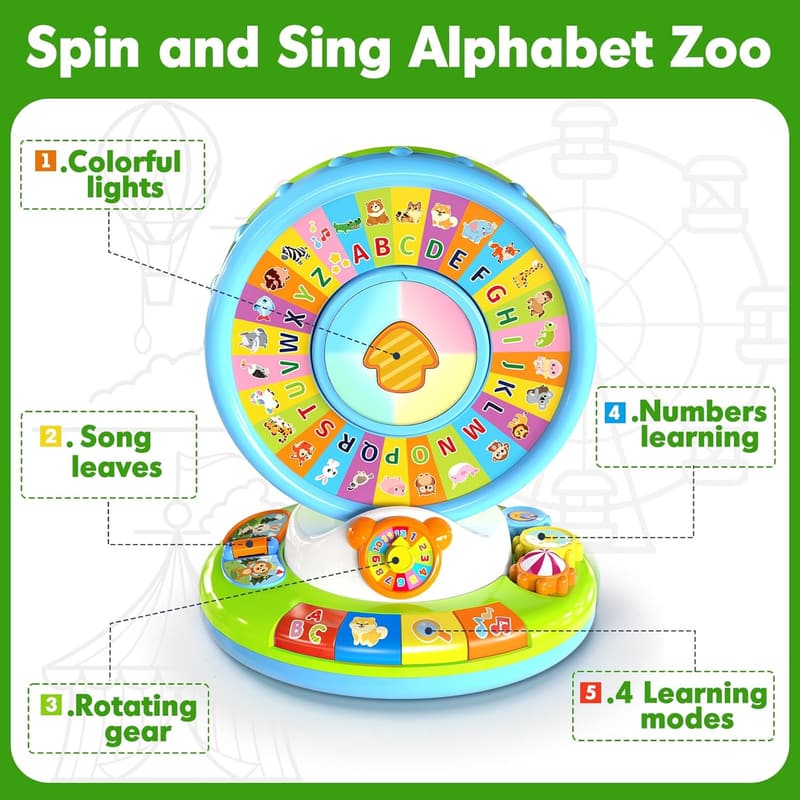 Musical Spin & Sing Alphabet Zoo Toy for Toddlers 1-3