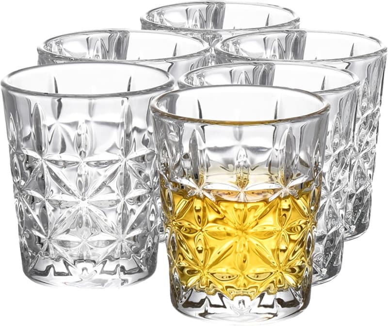Elegant Crystal Shot Glass Set of 6 - 2oz, Dishwasher Safe
