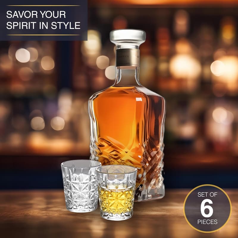 Elegant Crystal Shot Glass Set of 6 - 2oz, Dishwasher Safe