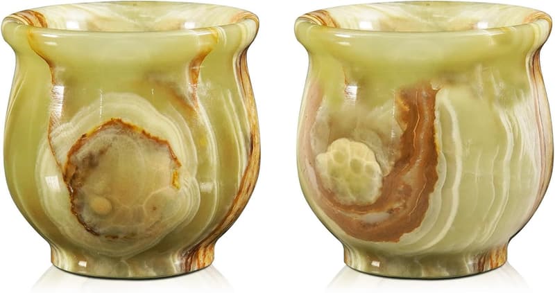 Handmade Green Onyx Shot Glasses Set of 2 for Whiskey & Vodka