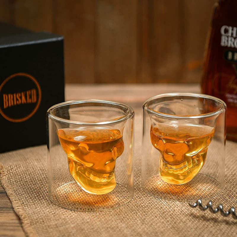 Halloween Skull Shot Glass Set – Crystal Whiskey Glasses for Men
