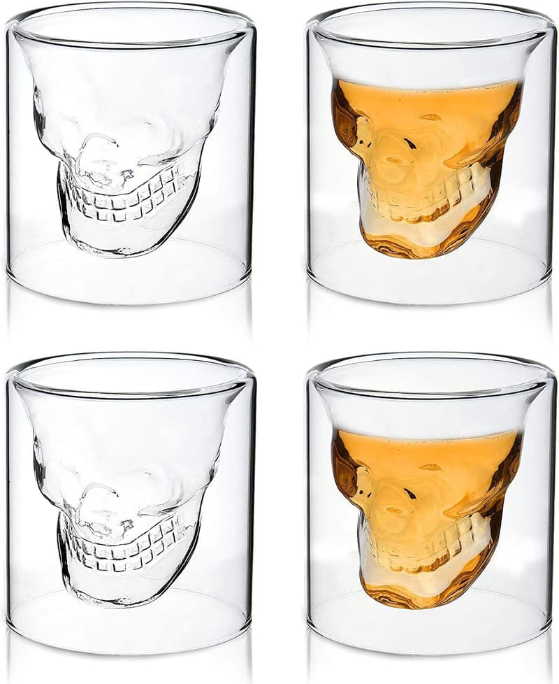 Halloween Skull Shot Glass Set – Crystal Whiskey Glasses for Men