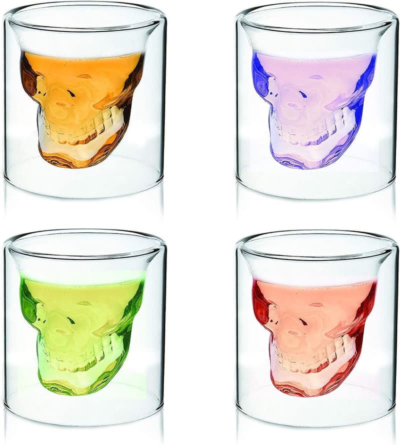 Halloween Skull Shot Glass Set – Crystal Whiskey Glasses for Men