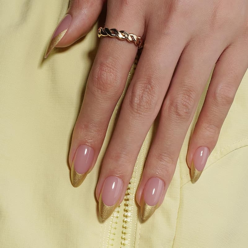 Gold Chrome French Tip Press-On Nails - 150 Pcs Medium Almond