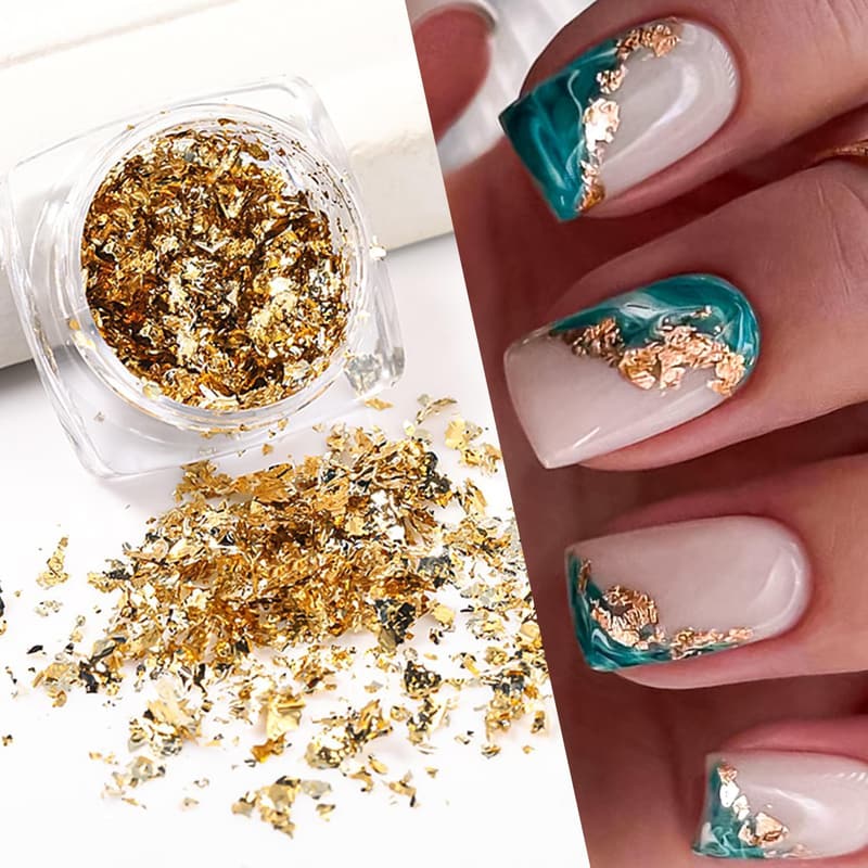 Golden Glitter Nail Foil Set - 2 Bottles of 3D Decoration