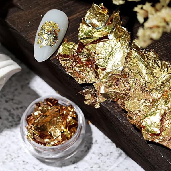 Golden Glitter Nail Foil Set - 2 Bottles of 3D Decoration
