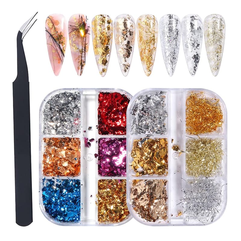 Gold Foil Flakes for Nails - Sparkly Manicure Decorations