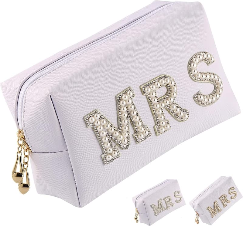 MRS Cosmetic Bag with Pearl Rhinestone - Bling Travel Organizer