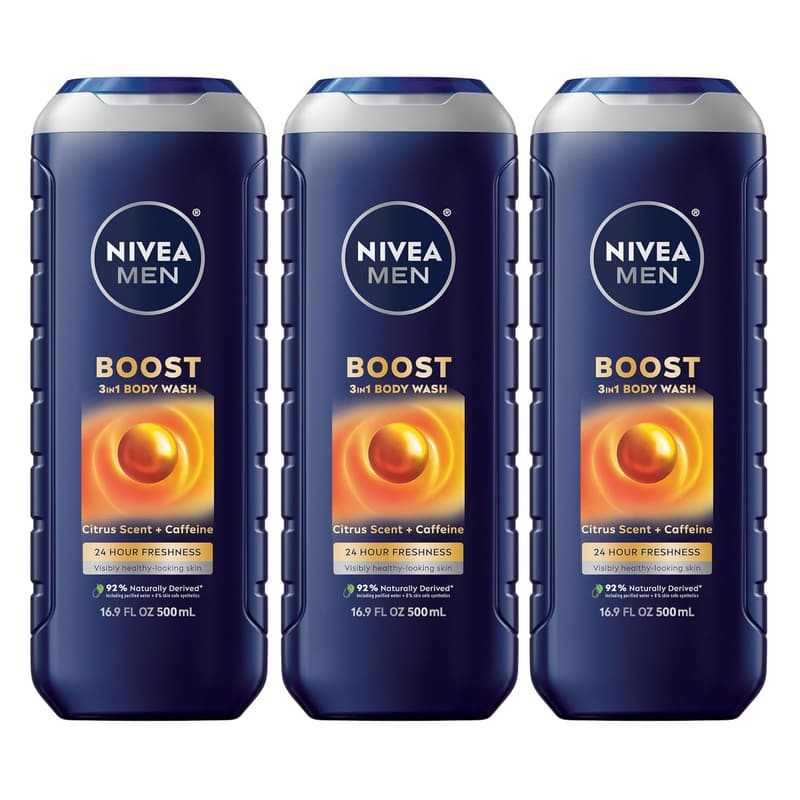 NIVEA MEN 3-in-1 Citrus Body Wash with Caffeine, Pack of 3