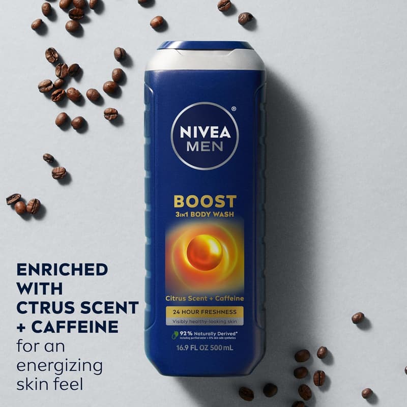 NIVEA MEN 3-in-1 Citrus Body Wash with Caffeine, Pack of 3