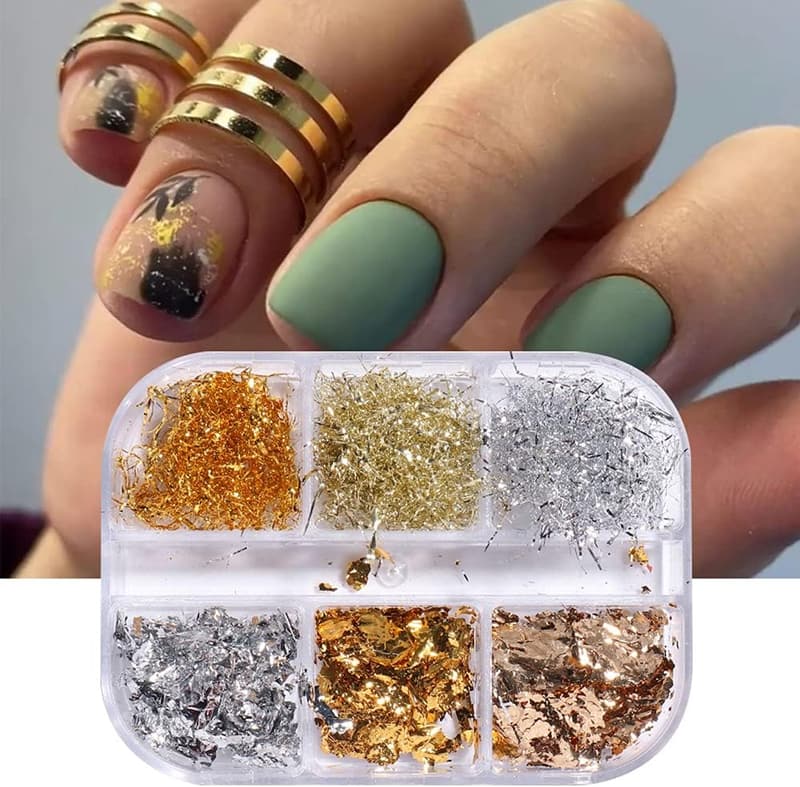 3D Gold Nail Foil Glitter for Nail Art Design