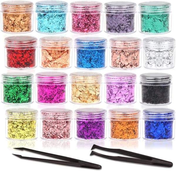 20-Bottle Metallic Gold Foil Flakes Set for Crafts & Jewelry