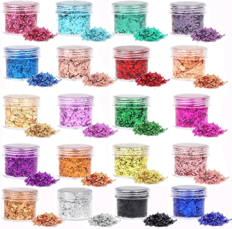 20-Bottle Metallic Gold Foil Flakes Set for Crafts & Jewelry