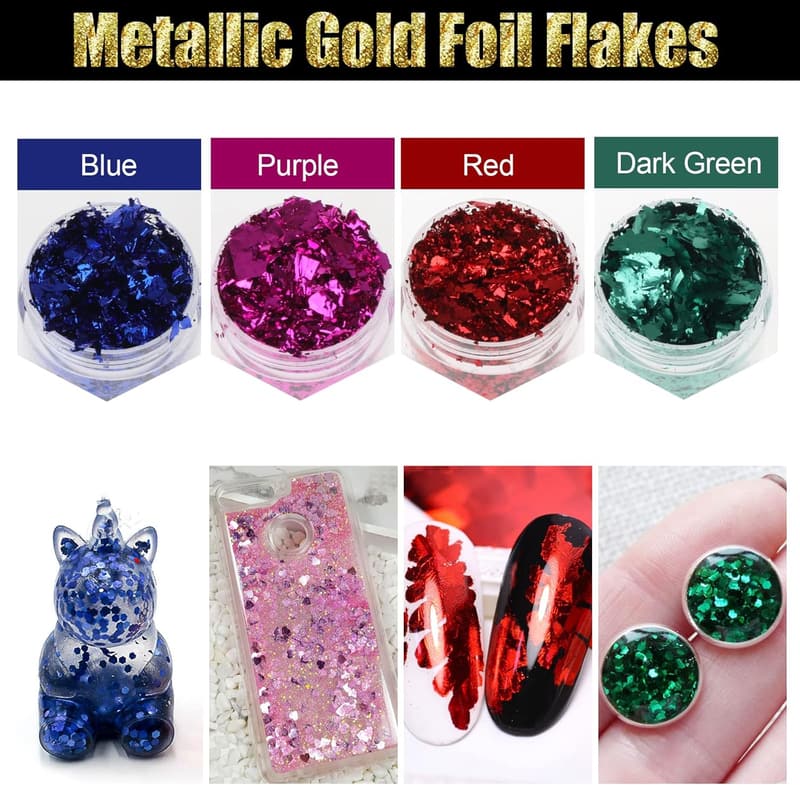 20-Bottle Metallic Gold Foil Flakes Set for Crafts & Jewelry