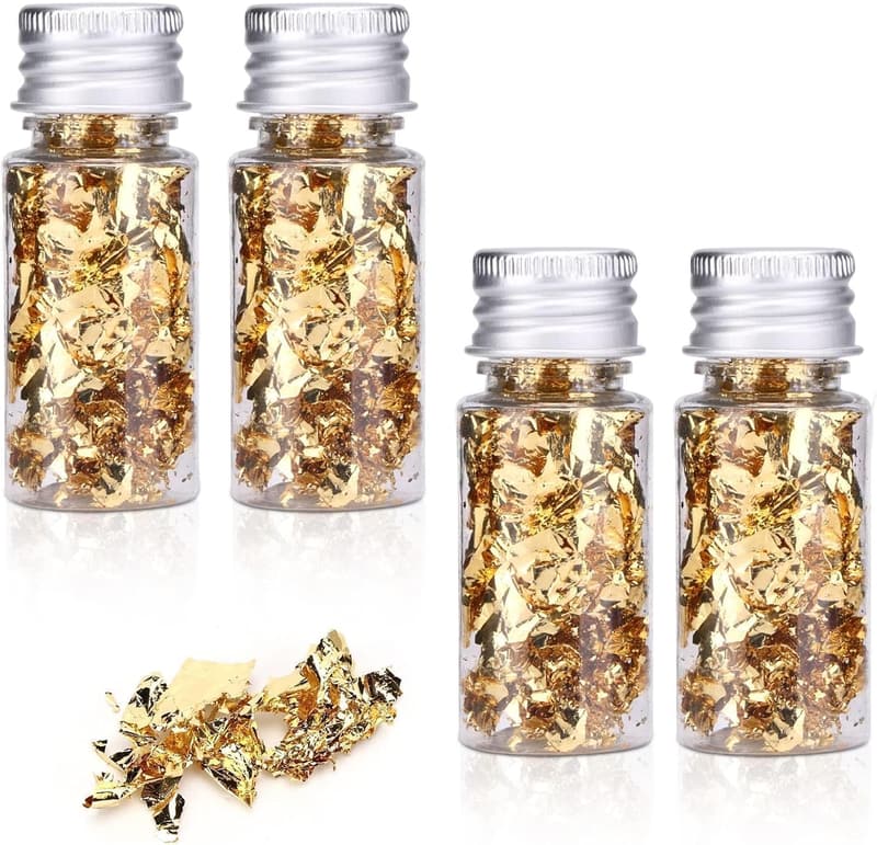Gold Foil Flakes for Resin & Nail Art - 4 Bottles, 5g Each