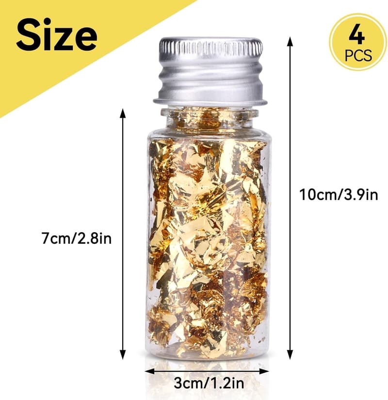 Gold Foil Flakes for Resin & Nail Art - 4 Bottles, 5g Each