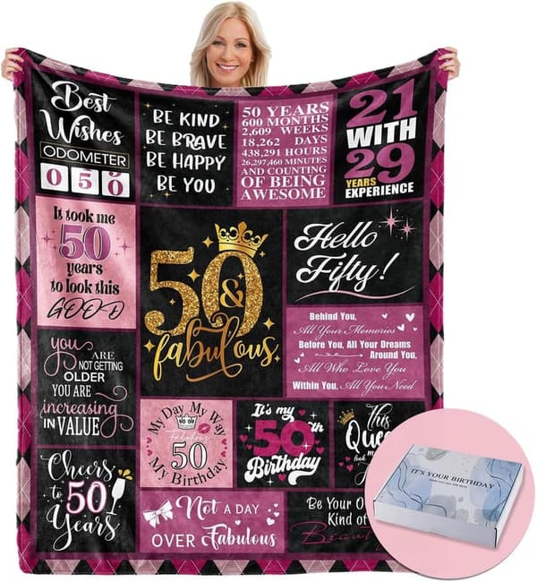 50th Birthday Blanket Gift Set for Women
