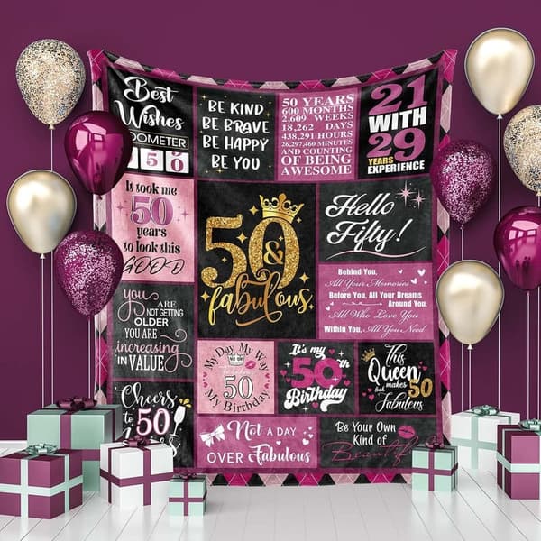 50th Birthday Blanket Gift Set for Women