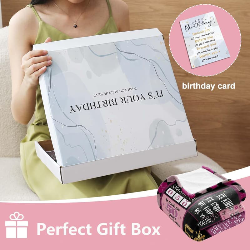 50th Birthday Blanket Gift Set for Women