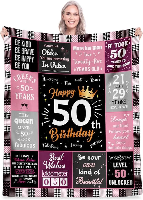 50th Birthday Fleece Throw Blanket for Women, Funny Gift