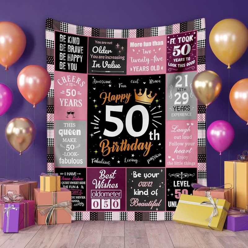 50th Birthday Fleece Throw Blanket for Women, Funny Gift