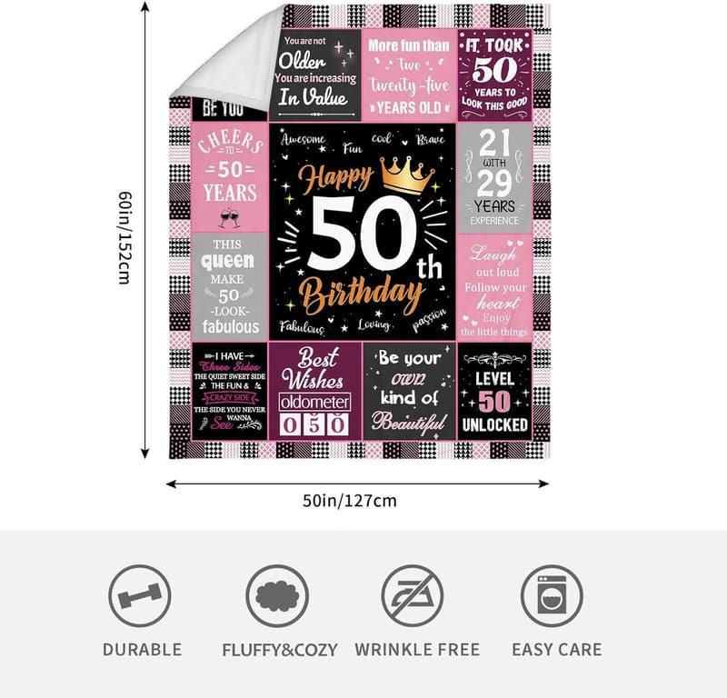 50th Birthday Fleece Throw Blanket for Women, Funny Gift