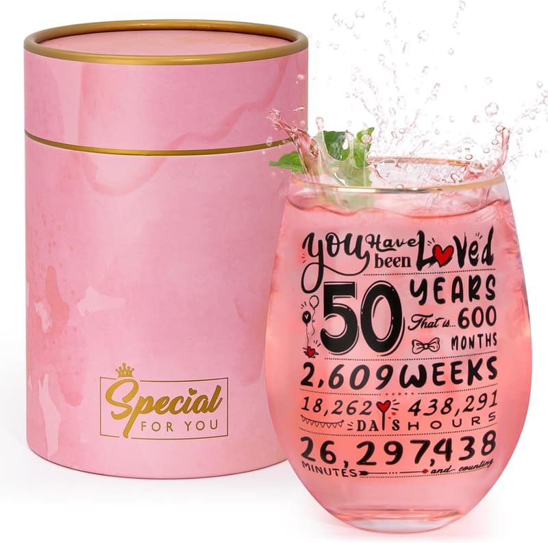 50th Birthday Engraved Wine Glass Gift for Women