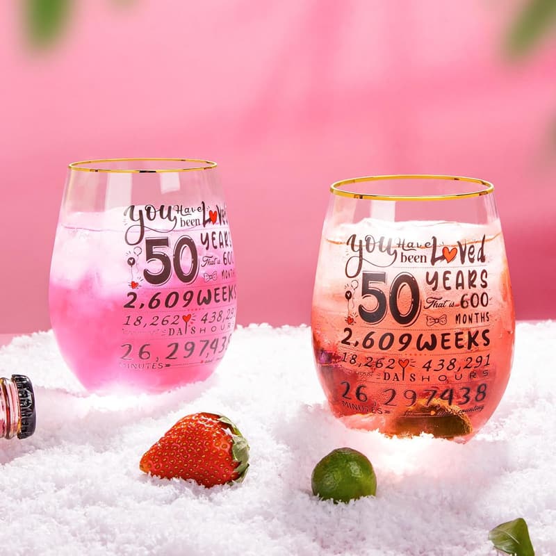 50th Birthday Engraved Wine Glass Gift for Women