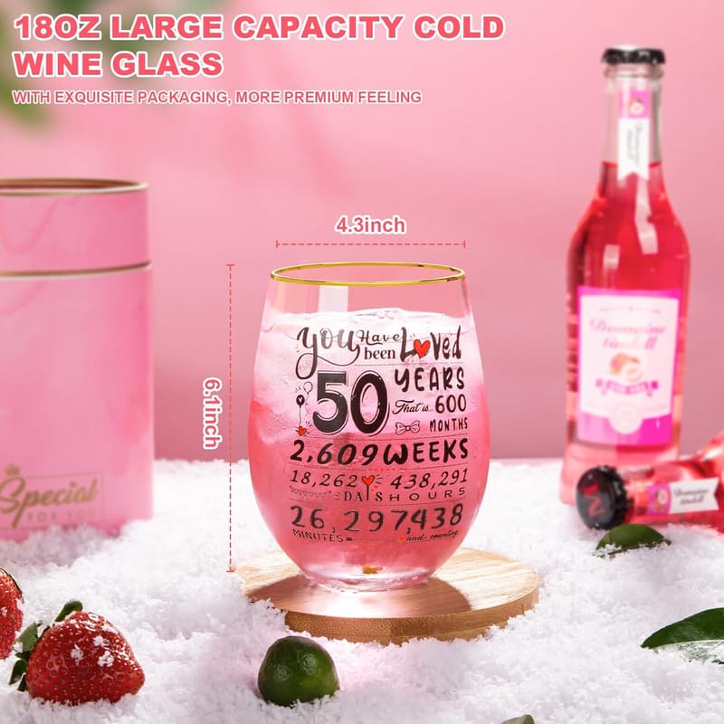 50th Birthday Engraved Wine Glass Gift for Women