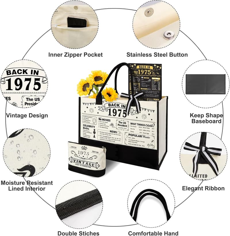 50th Birthday Canvas Tote & Cosmetic Bag for Women