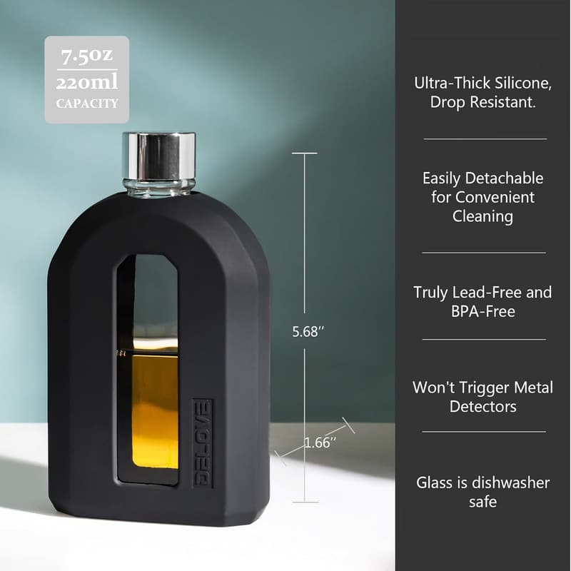 Wedding Party Modern Glass Hip Flask with Silicone Sleeve - 7.5oz