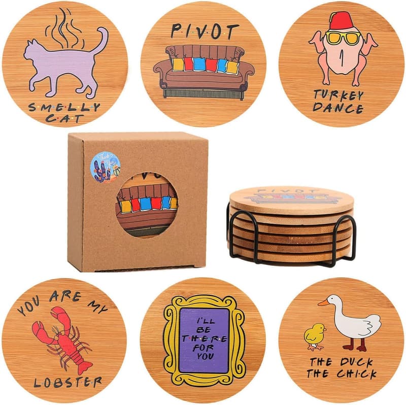 Friends TV Show Wooden Coaster Set - 6 Bamboo Drink Coasters