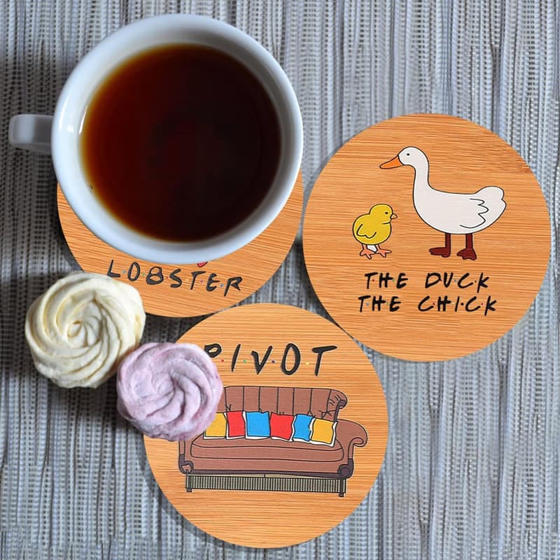 Friends TV Show Wooden Coaster Set - 6 Bamboo Drink Coasters