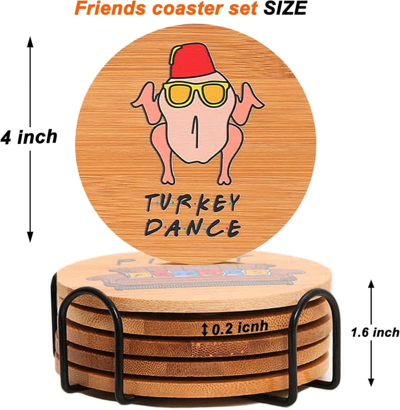 Friends TV Show Wooden Coaster Set - 6 Bamboo Drink Coasters