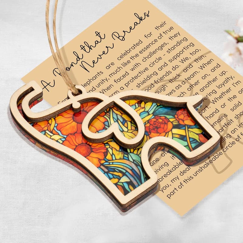 Friendship Birthday Gift: Elephant Ornament with Story Card
